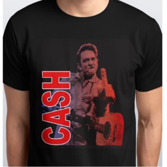 Johnny Cash Men’s Pre Shrunk Black Graphic Black Tee Shirt - Picture 1 of 1
